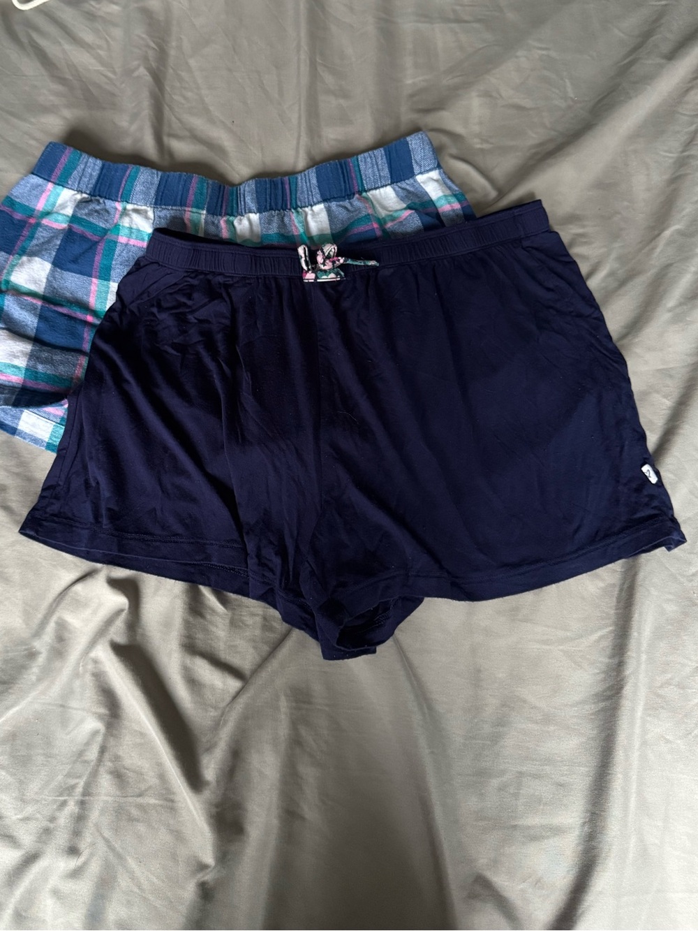 Set of 2 Navy Solid and Blue Plaid Lounge Shorts